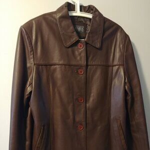 Like New Belansia Espania Leather Jacket, Size 16, Suede Edging, Brown